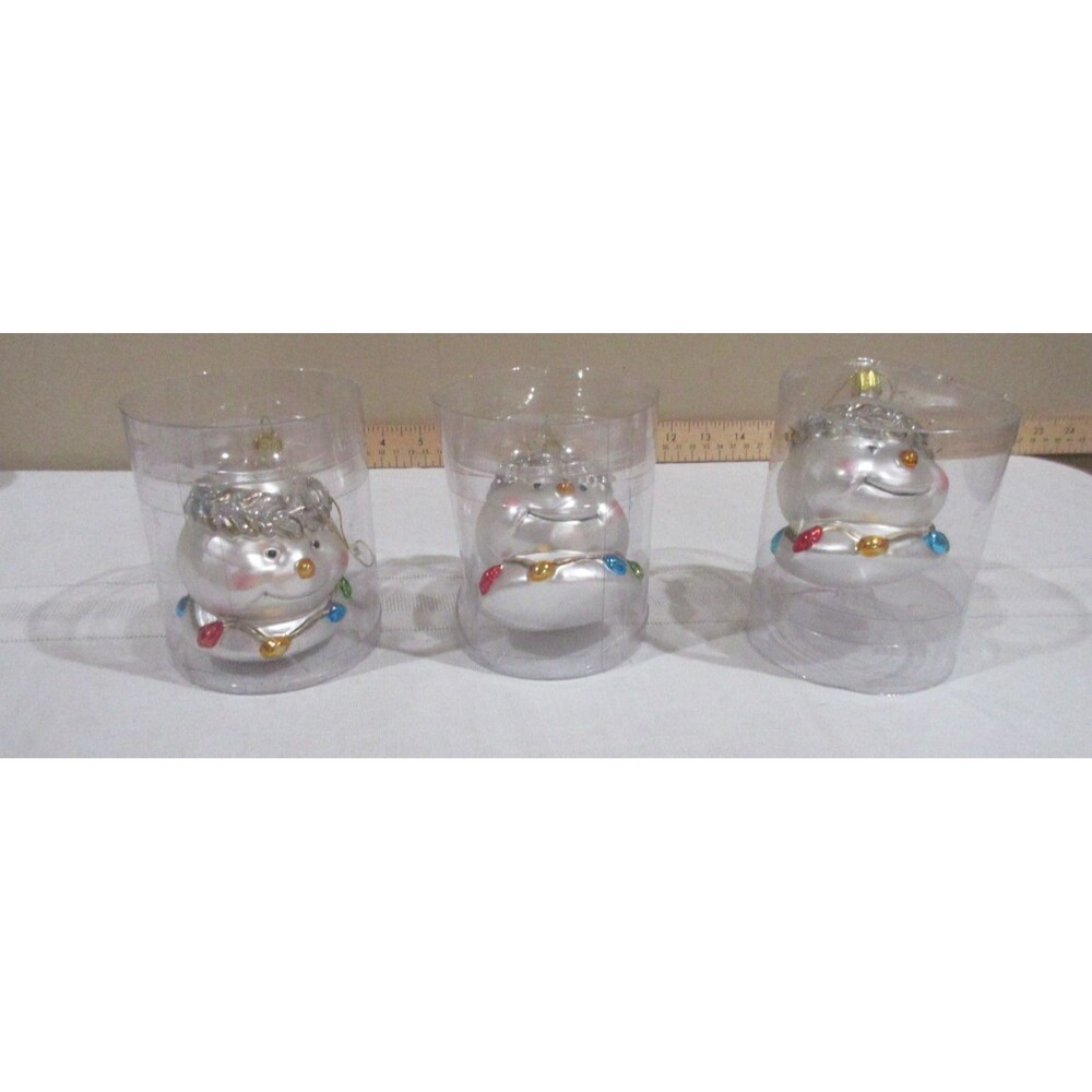 Lot of 3  Mercury Glass Blown Snowman Ornaments Hanging Christmas 3"